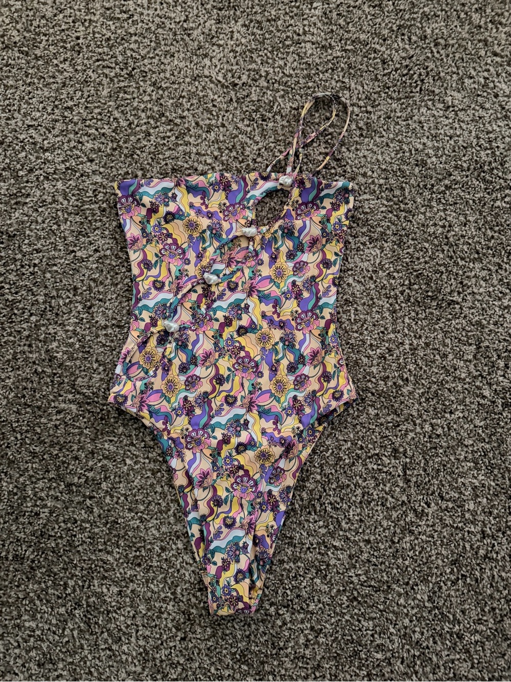Floral Multicolor One-Piece Swimsuit with Asymmetric Strap